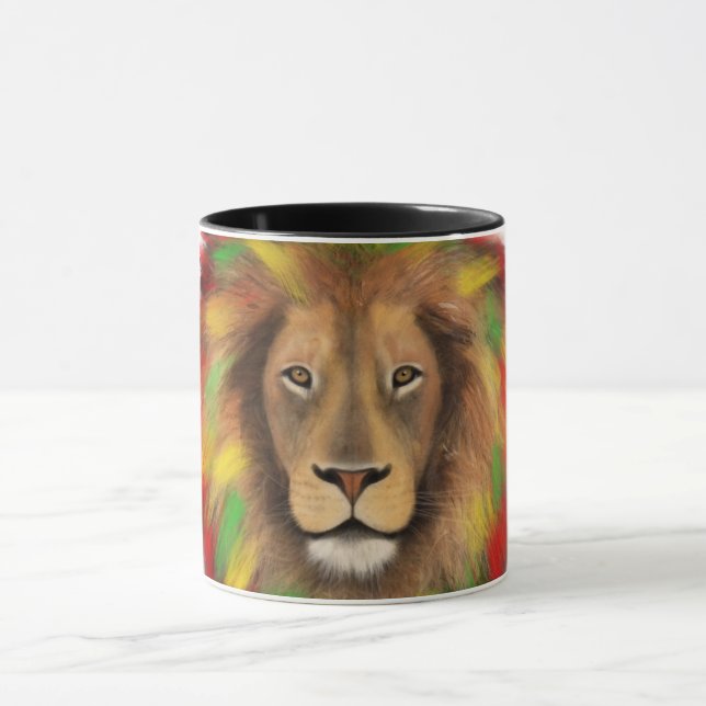 Rasta lion head red yellow green drawing Jamaica  Mug (Center)