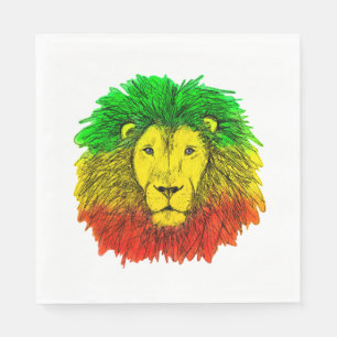 Rasta lion head red yellow green drawing Jamaica  Napkins