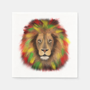 Rasta lion head red yellow green drawing Jamaica  Napkins