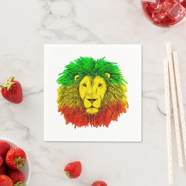 Rasta lion head red yellow green drawing Jamaica  Napkins (Insitu)
