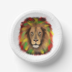 Rasta lion head red yellow green drawing Jamaica  Paper Bowls