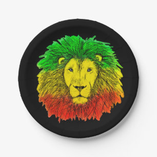 Rasta lion head red yellow green drawing Jamaica  Paper Plates