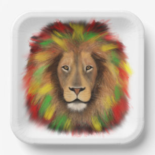 Rasta lion head red yellow green drawing Jamaica  Paper Plates