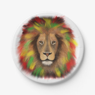 Rasta lion head red yellow green drawing Jamaica Paper Plates