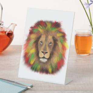 Rasta lion head red yellow green drawing Jamaica  Pedestal Sign