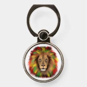 Rasta lion head red yellow green drawing Jamaica  Phone Ring Stand
