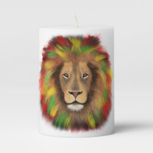 Rasta lion head red yellow green drawing Jamaica  Pillar Candle