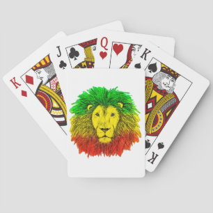 Rasta lion head red yellow green drawing Jamaica Poker Cards