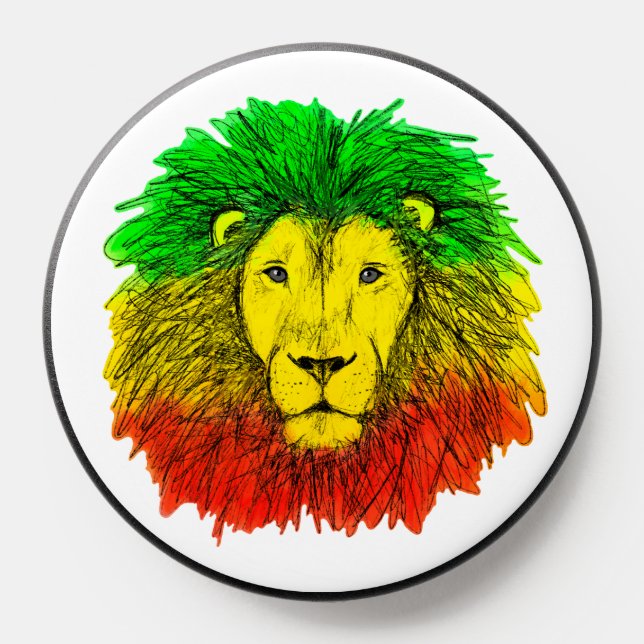 Rasta lion head red yellow green drawing Jamaica  PopSocket (Popsocket)