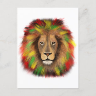 Rasta lion head red yellow green drawing Jamaica  Postcard