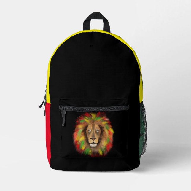 Rasta lion head red yellow green drawing Jamaica  Printed Backpack (Front)