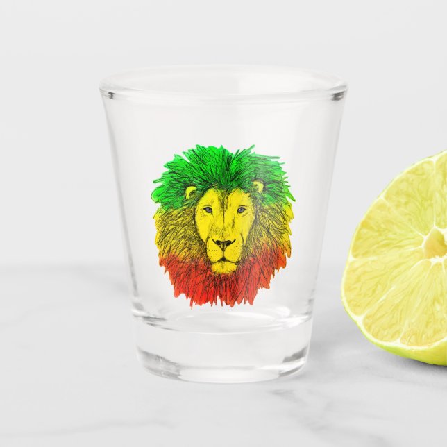 Rasta lion head red yellow green drawing Jamaica  Shot Glass (Front)