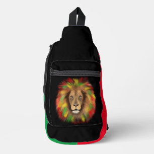 Rasta lion head red yellow green drawing Jamaica Sling Bag