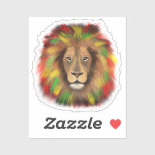 Rasta lion head red yellow green drawing Jamaica Sticker