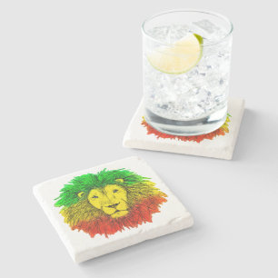 Rasta lion head red yellow green drawing Jamaica Stone Coaster