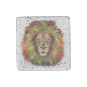 Rasta lion head red yellow green drawing Jamaica Stone Magnet
