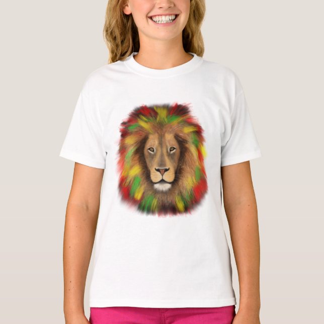 Rasta lion head red yellow green drawing Jamaica  T-Shirt (Front)