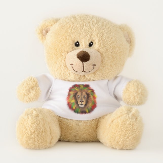 Rasta lion head red yellow green drawing Jamaica  Teddy Bear (Front)