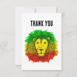 Rasta lion head red yellow green drawing Jamaica Thank You Card