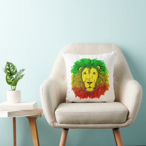 Rasta lion head red yellow green drawing Jamaica  Throw Pillow
