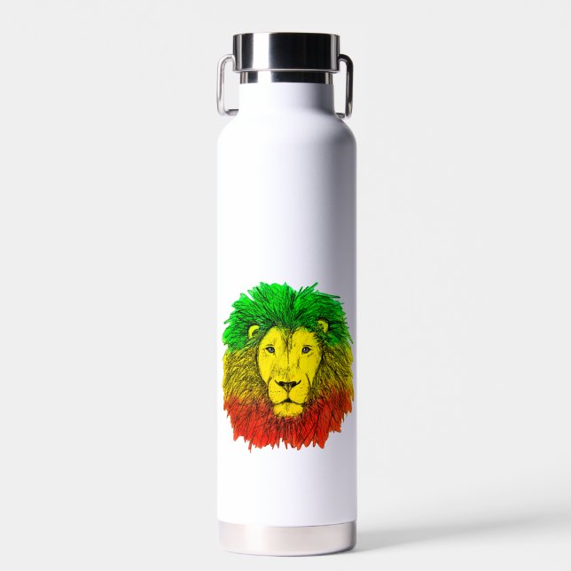 Rasta lion head red yellow green drawing Jamaica  Water Bottle (Front)