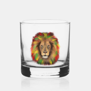 Rasta lion head red yellow green drawing Jamaica Whiskey Glass