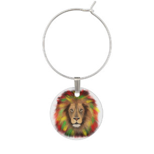 Rasta lion head red yellow green drawing Jamaica Wine Charm