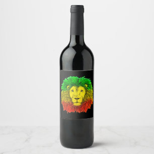 Rasta lion head red yellow green drawing Jamaica Wine Label
