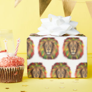 Rasta lion head red yellow green drawing Jamaica  Wrapping Paper
