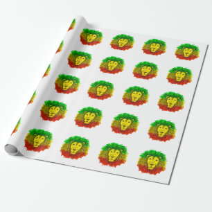 Rasta lion head red yellow green drawing Jamaica Wrapping Paper