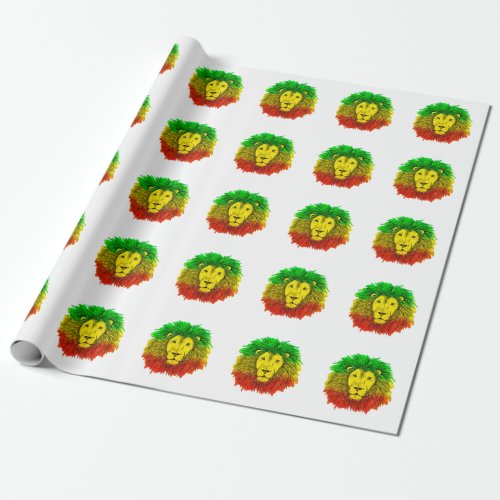 Rasta lion head red yellow green drawing Jamaica  Wrapping Paper