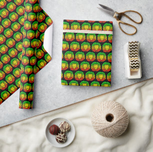 Rasta lion head red yellow green drawing Jamaica Wrapping Paper