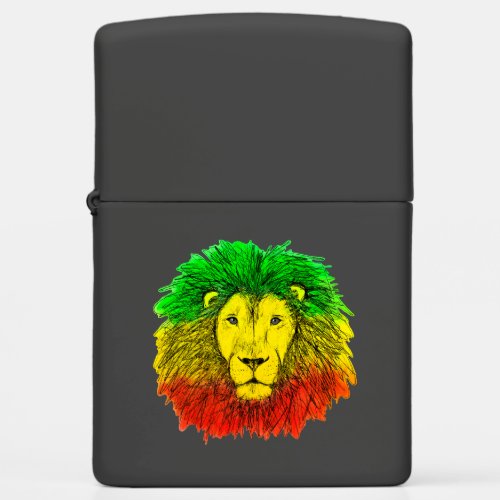 Rasta lion head red yellow green drawing Jamaica  Zippo Lighter