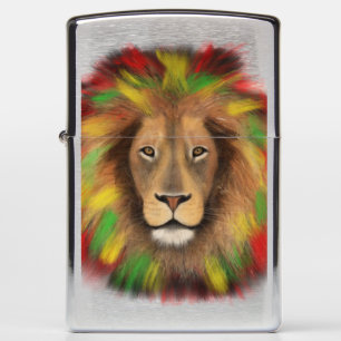 Rasta lion head red yellow green drawing Jamaica  Zippo Lighter
