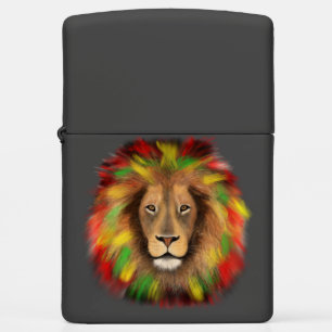 Rasta lion head red yellow green drawing Jamaica Zippo Lighter