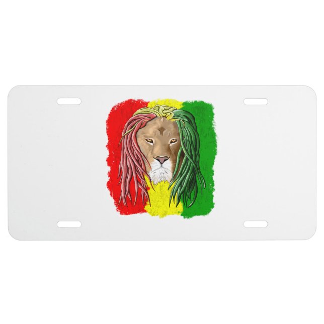 Rasta Lion Jamaican Reggae Flag License Plate (Front)