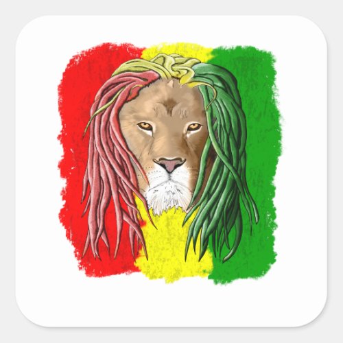 Rasta Lion Jamaican Reggae Flag Square Sticker