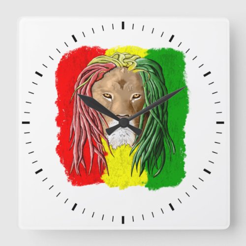Rasta Lion Jamaican Reggae Flag Square Wall Clock