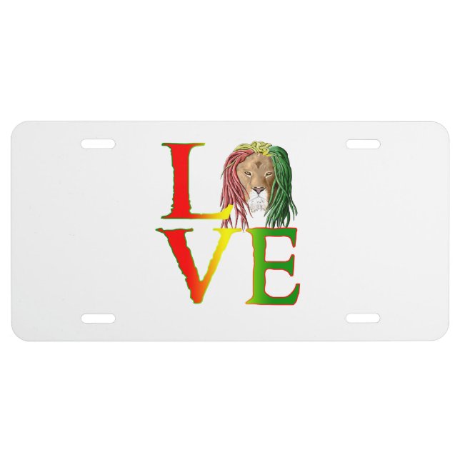 Rasta Lion Jamaican Reggae Love License Plate (Front)