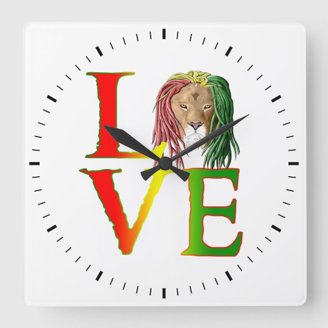 Rasta Lion Jamaican Reggae Love Square Wall Clock (Front)