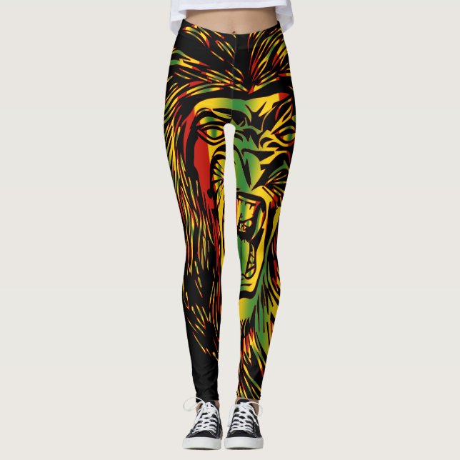 Rasta Lion of Judah Fire Leggings (Front)