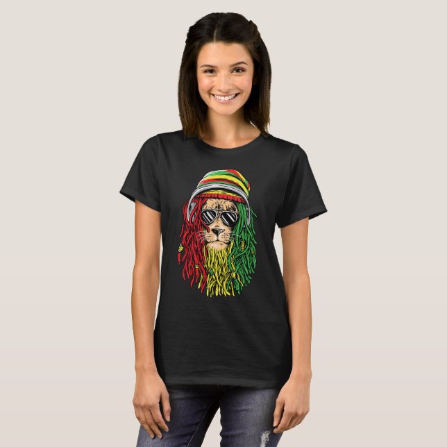 RASTA LION Rastafarian Jamaican reggae Music shirt (Front Full)
