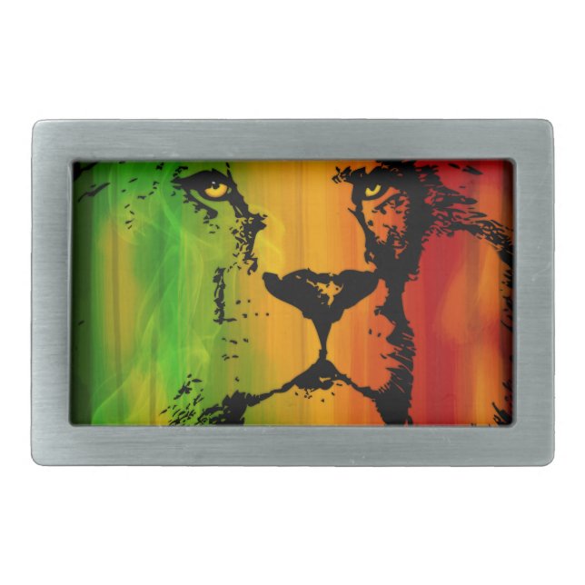 Rasta Lion Rectangular Belt Buckle (Front)