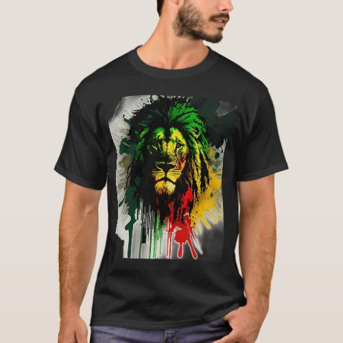 Rasta Lion Stylish Rastafari Watercolor Paint Regg T_Shirt