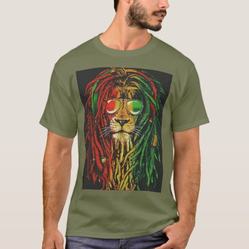 Rasta lion with sunglasses T_Shirt