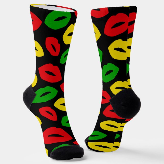 Rasta Love Lipstick Kisses Patterned Socks (Angled)