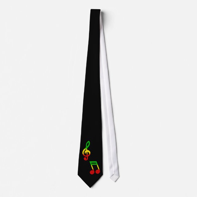 Rasta Note and Treble Clef Black Neck Tie (Front)