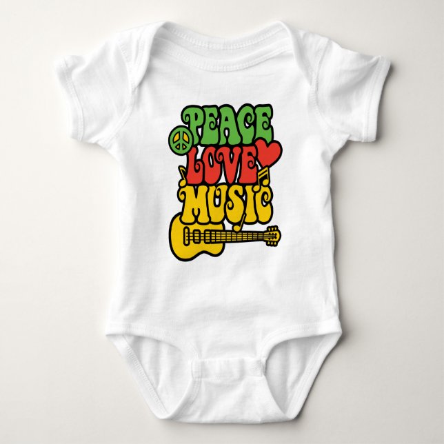 Rasta  Peace-Love-Music Baby Bodysuit (Front)