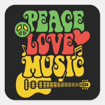 Rasta  Peace-love-music Square Sticker by PeaceLoveWorld at Zazzle
