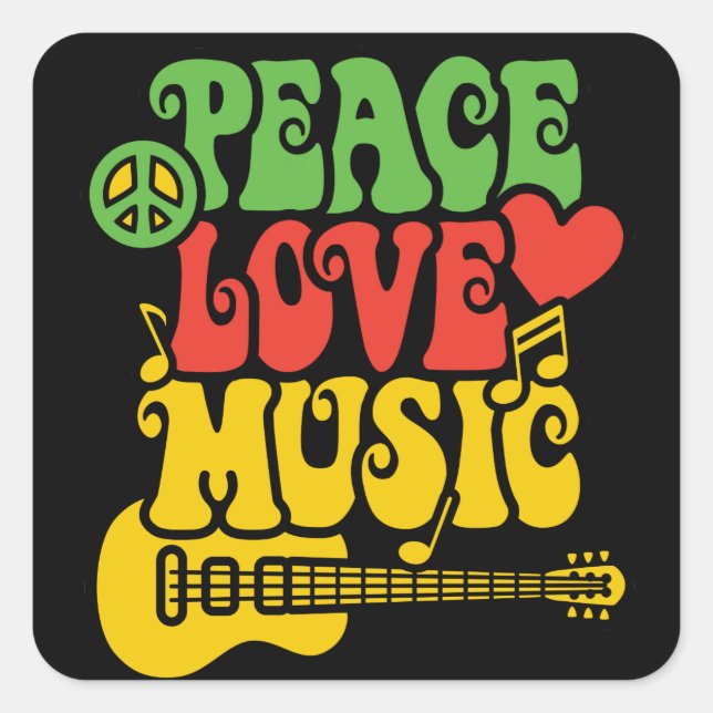 Rasta  Peace-Love-Music Square Sticker (Front)